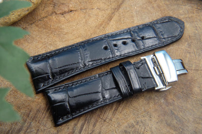 BESPOKE GENUINE BLACK CROCODILE LEATHER WATCH STRAP BAND FOR PANERAI HDPAM06