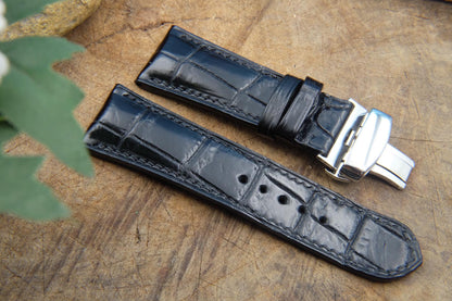 BESPOKE GENUINE BLACK CROCODILE LEATHER WATCH STRAP BAND FOR PANERAI HDPAM06