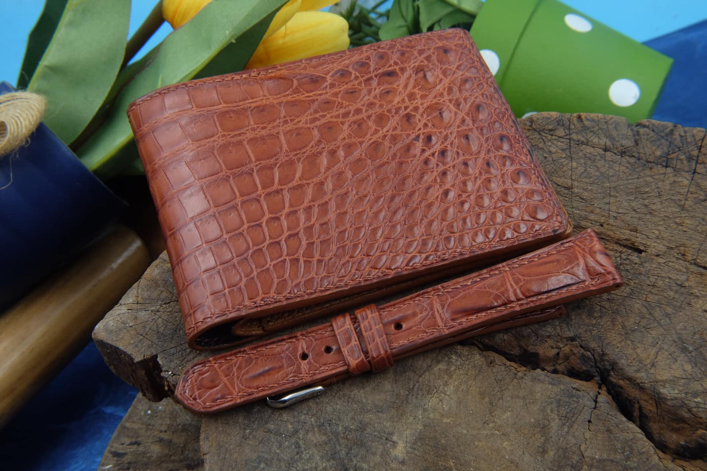 BESPOKE GENUINE BROWN CROCODILE BIFOLD MAN WALLET HDWA23