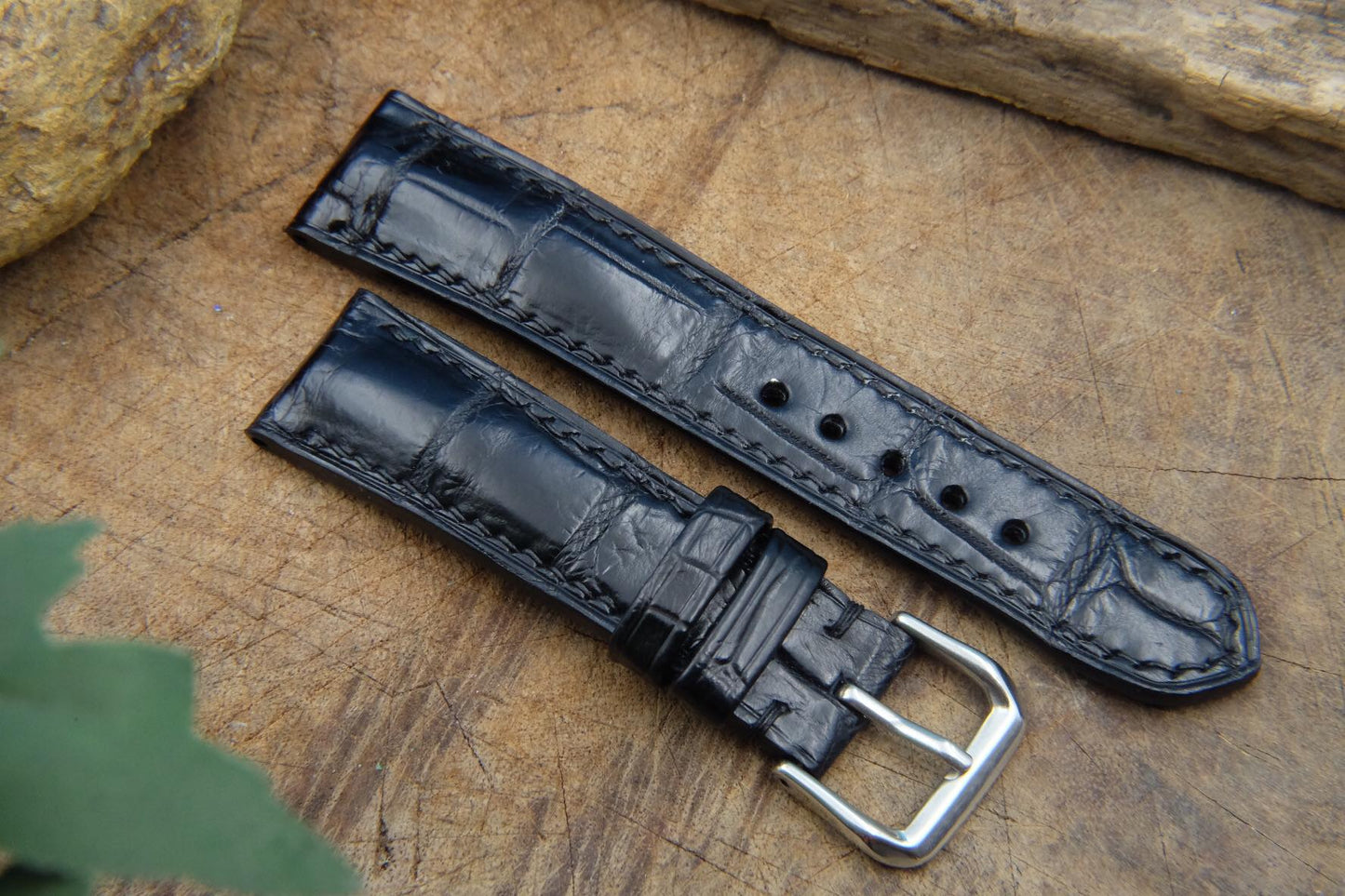 BESPOKE GENUINE BLACK CROCODILE LEATHER WATCH STRAP BAND FOR PANERAI HDPAM06