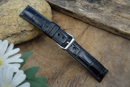 BESPOKE GENUINE BLACK CROCODILE LEATHER WATCH STRAP BAND FOR PANERAI HDPAM06