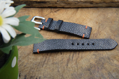 BESPOKE GENUINE NO PEARL BLACK STINGRAY LEATHER WATCH STRAP HDST07