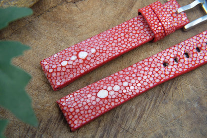 BESPOKE GENUINE TWO PEARL RED STINGRAY LEATHER WATCH STRAP HDST27