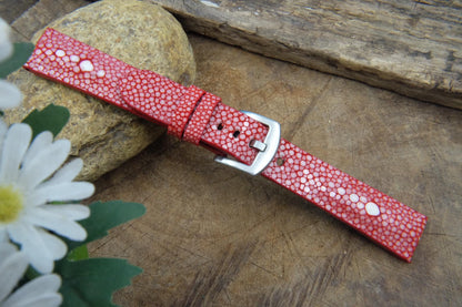 BESPOKE GENUINE TWO PEARL RED STINGRAY LEATHER WATCH STRAP HDST27