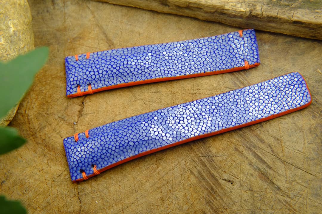 BESPOKE GENUINE NO PEARL BLUE STINGRAY LEATHER WATCH STRAP HDST25