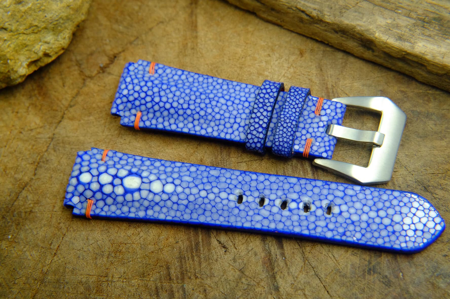 BESPOKE GENUINE ONE PEARL BLUE STINGRAY LEATHER WATCH STRAP HDST32