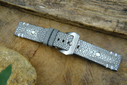 BESPOKE GENUINE TWO PEARL GREY STINGRAY LEATHER WATCH STRAP HDST28