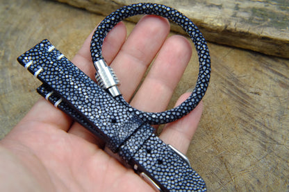 BESPOKE GENUINE NO PEARL BLACK STINGRAY LEATHER WATCH STRAP HDST30