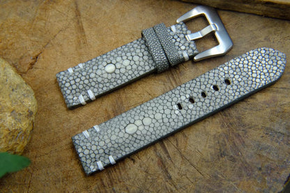 BESPOKE GENUINE TWO PEARL GREY STINGRAY LEATHER WATCH STRAP HDST28