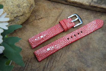 BESPOKE GENUINE TWO PEARL RED STINGRAY LEATHER WATCH STRAP HDST27