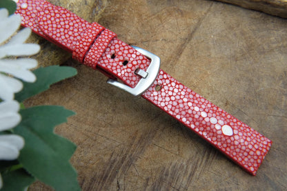 BESPOKE GENUINE TWO PEARL RED STINGRAY LEATHER WATCH STRAP HDST27