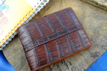 BESPOKE GENUINE DARK BROWN CROCODILE BIFOLD MAN WALLET HDWA21