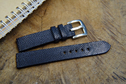 BESPOKE GENUINE NO PEARL BLACK STINGRAY LEATHER WATCH STRAP HDST30