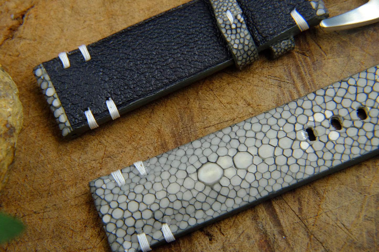 BESPOKE GENUINE TWO PEARL GREY STINGRAY LEATHER WATCH STRAP HDST28