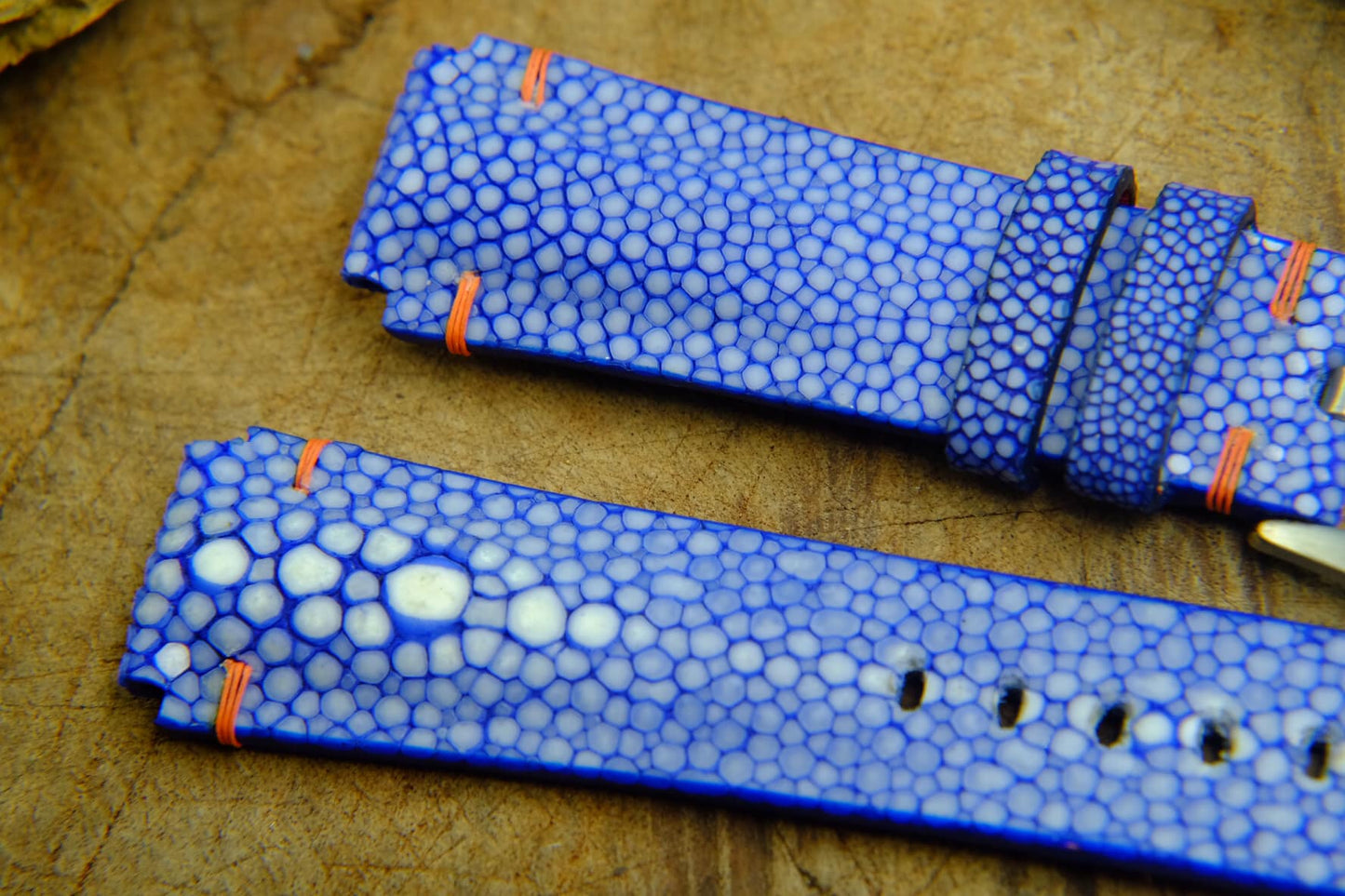 BESPOKE GENUINE ONE PEARL BLUE STINGRAY LEATHER WATCH STRAP HDST32