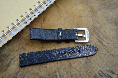 BESPOKE GENUINE NO PEARL BLACK STINGRAY LEATHER WATCH STRAP HDST30