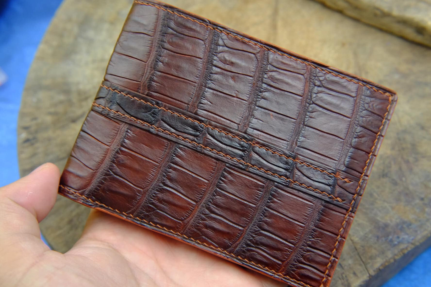 BESPOKE GENUINE DARK BROWN CROCODILE BIFOLD MAN WALLET HDWA21