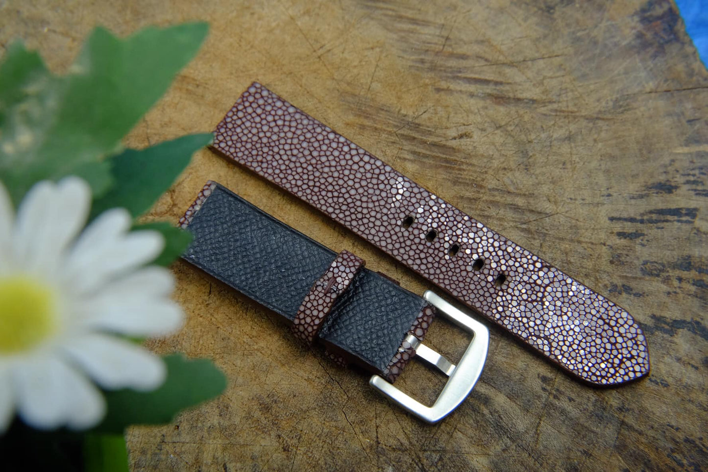 BESPOKE GENUINE NO PEARL PURPLE STINGRAY LEATHER WATCH STRAP HDST33