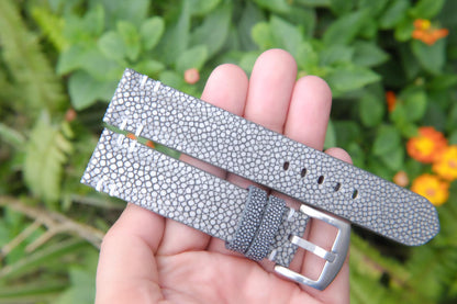 BESPOKE GENUINE NO PEARL CILVER STINGRAY LEATHER WATCH STRAP HDST34