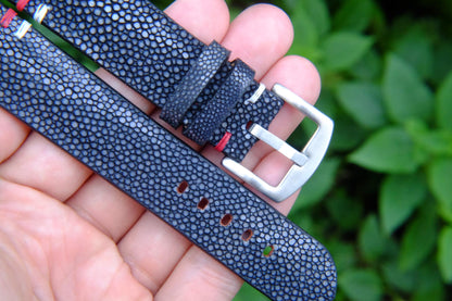 BESPOKE GENUINE NO PEARL BLACK STINGRAY LEATHER WATCH STRAP HDST36