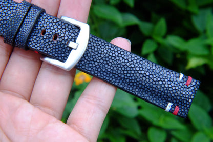 BESPOKE GENUINE NO PEARL BLACK STINGRAY LEATHER WATCH STRAP HDST36