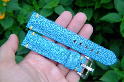 BESPOKE GENUINE NO PEARL CYAN STINGRAY LEATHER WATCH STRAP HDST35