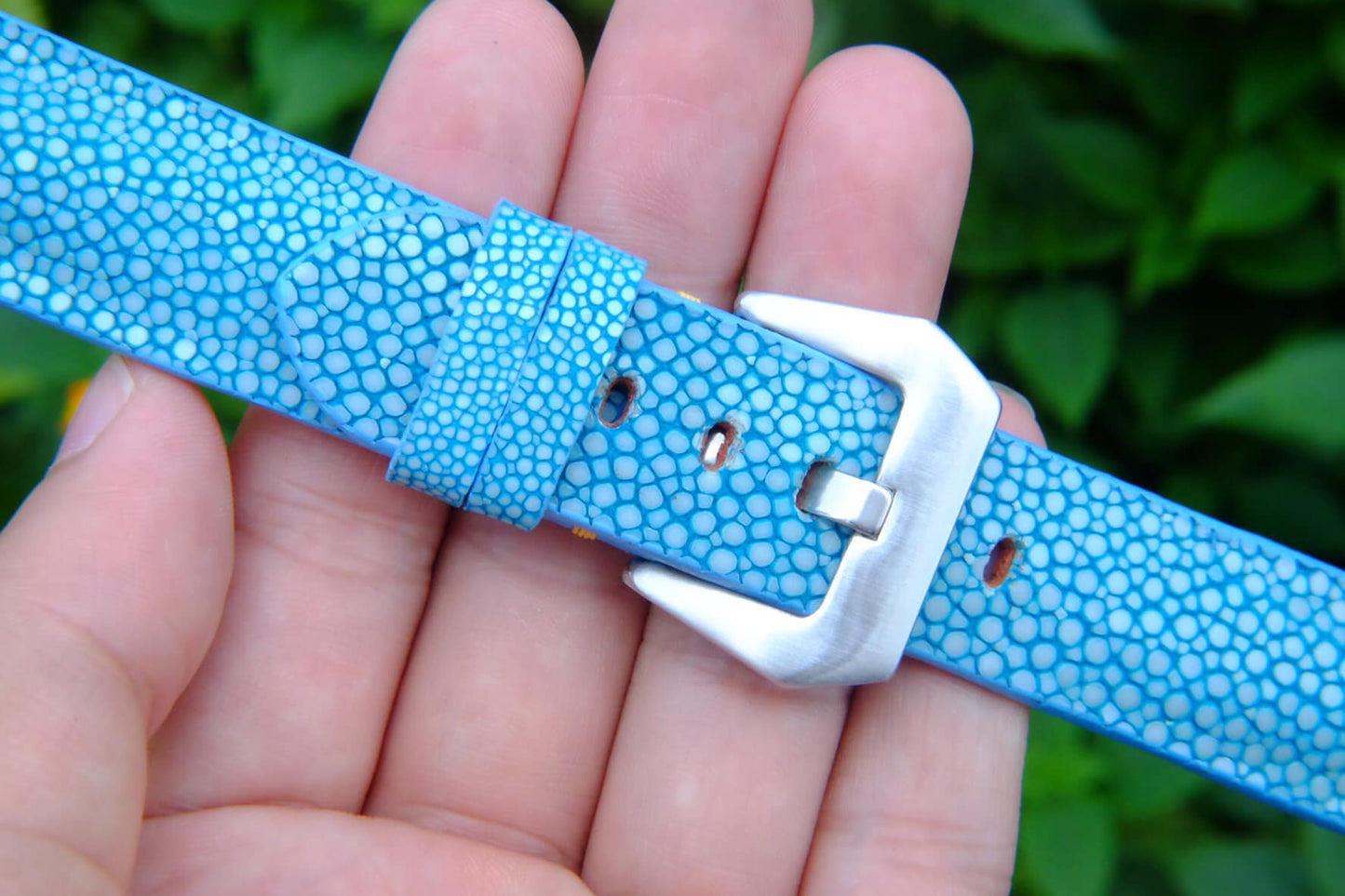 BESPOKE GENUINE NO PEARL CYAN STINGRAY LEATHER WATCH STRAP HDST35