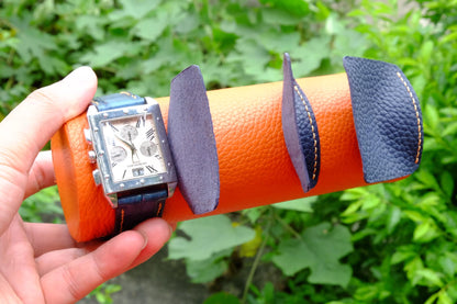 Orange leather 3 watch roll HDWR24