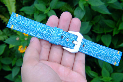 BESPOKE GENUINE NO PEARL CYAN STINGRAY LEATHER WATCH STRAP HDST35