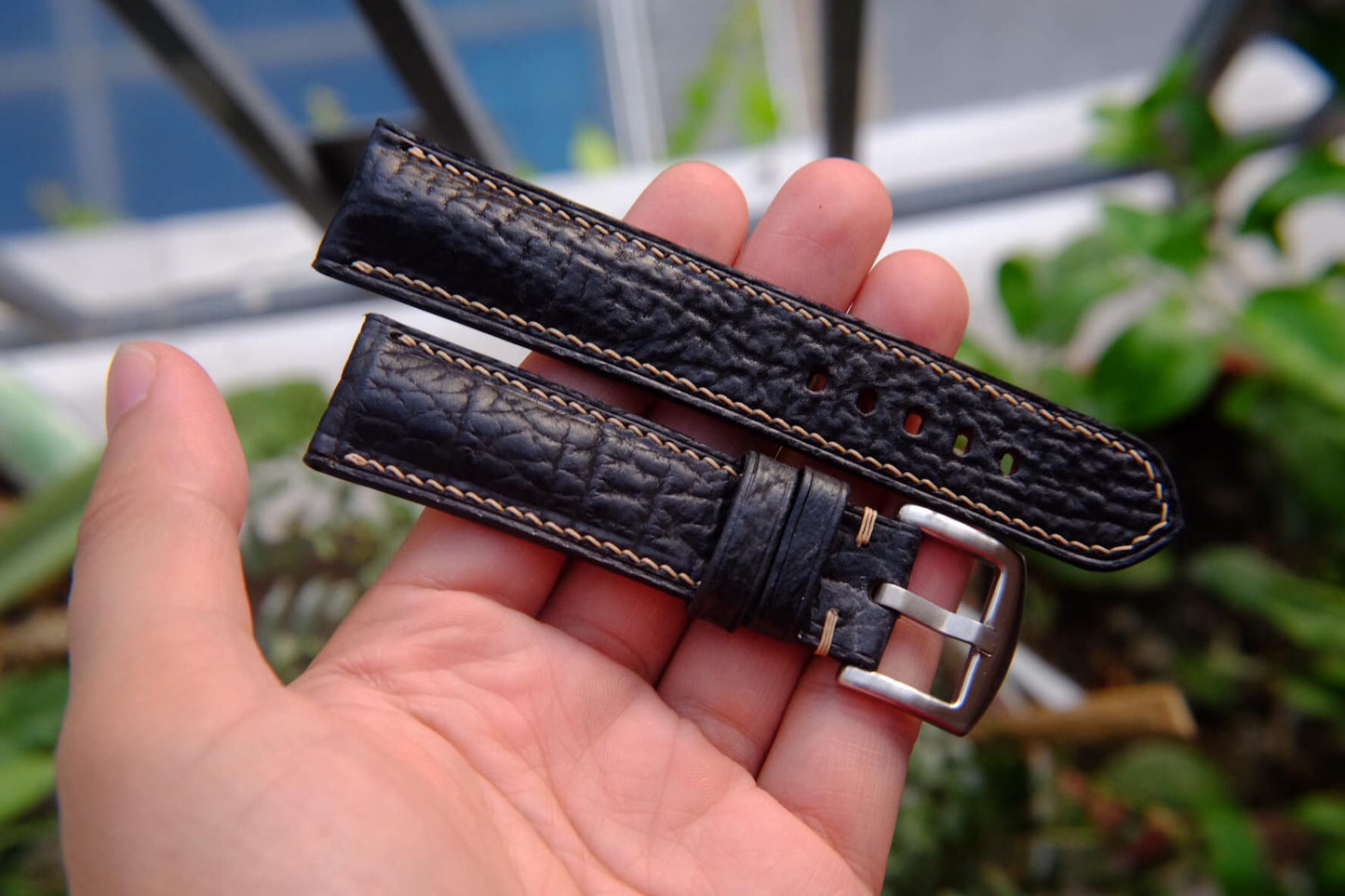 BESPOKE GENUINE BLACK SHARK SKIN LEATHER WATCH STRAP HDSH05