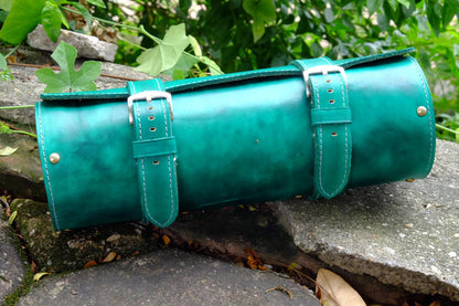 Green hand dyed patina leather watch roll HDWR23