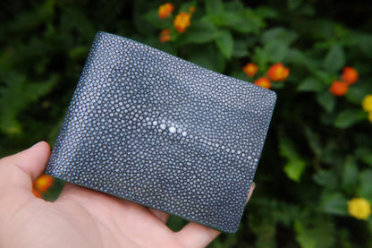 BESPOKE GENUINE BLACK STINGRAY BIFOLD MAN WALLET HDWA19