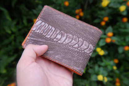 BESPOKE GENUINE BROWN OSTRICH BIFOLD MAN WALLET HDWA69