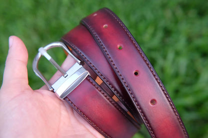 Red hand dyed patina veg tanned cow leather belt HDBE17