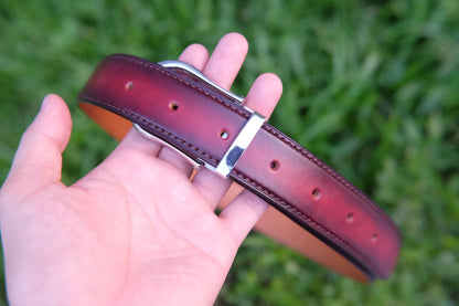 Red hand dyed patina veg tanned cow leather belt HDBE17