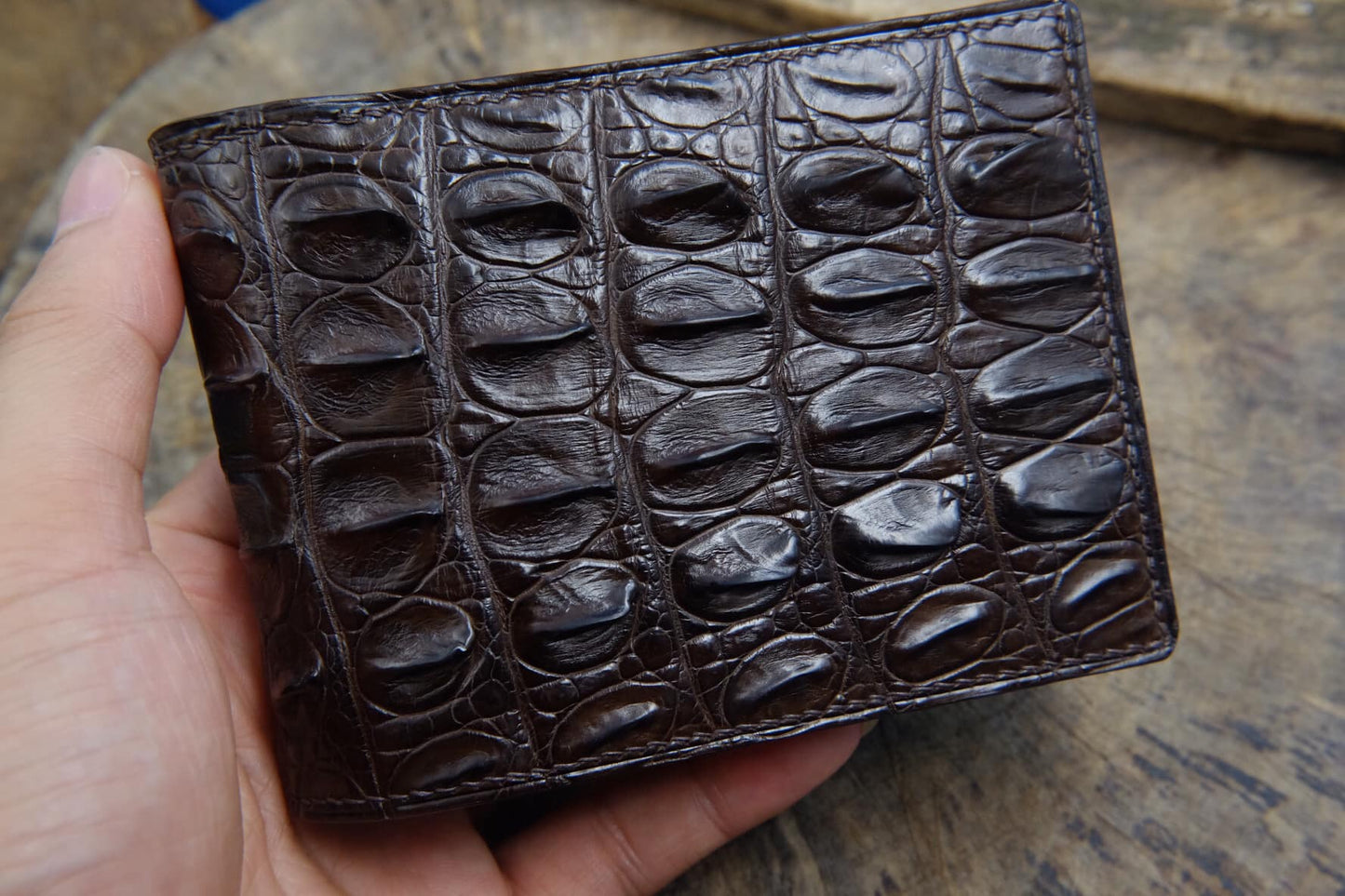 BESPOKE GENUINE BROWN CROCODILE BIFOLD MAN WALLET HDWA05