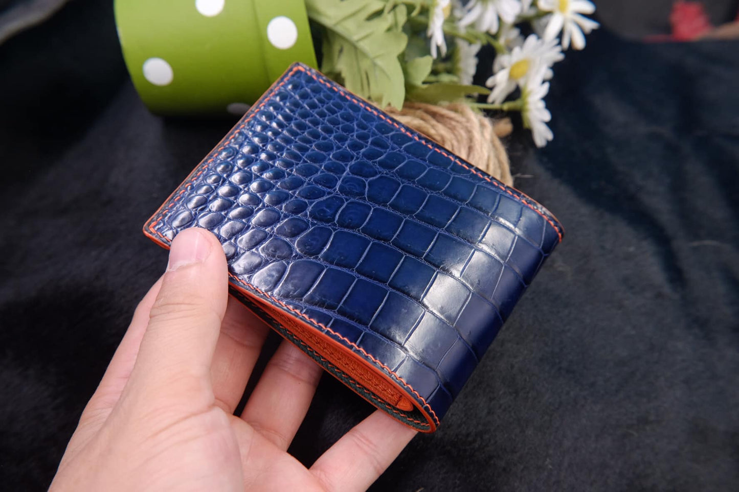 BESPOKE GENUINE NAVY BLUE CROCODILE BIFOLD MAN WALLET HDWA70