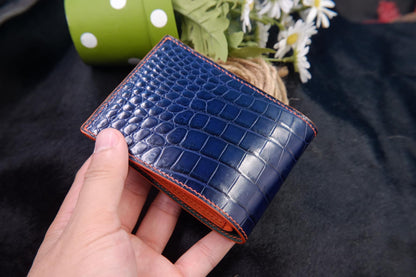 BESPOKE GENUINE NAVY BLUE CROCODILE BIFOLD MAN WALLET HDWA70