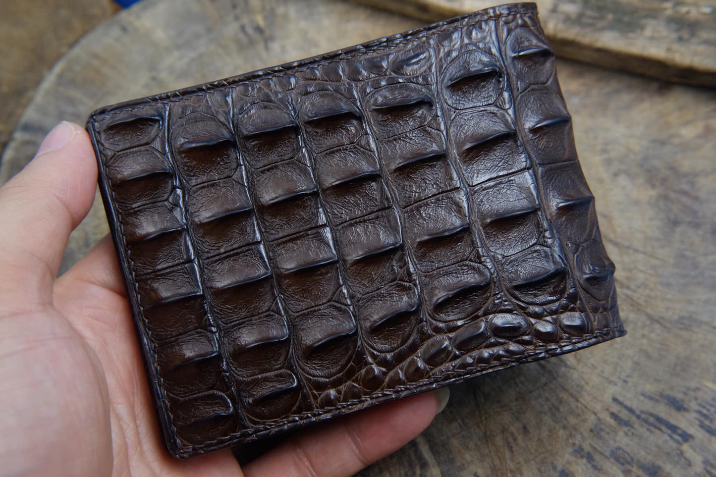 BESPOKE GENUINE BROWN CROCODILE BIFOLD MAN WALLET HDWA05