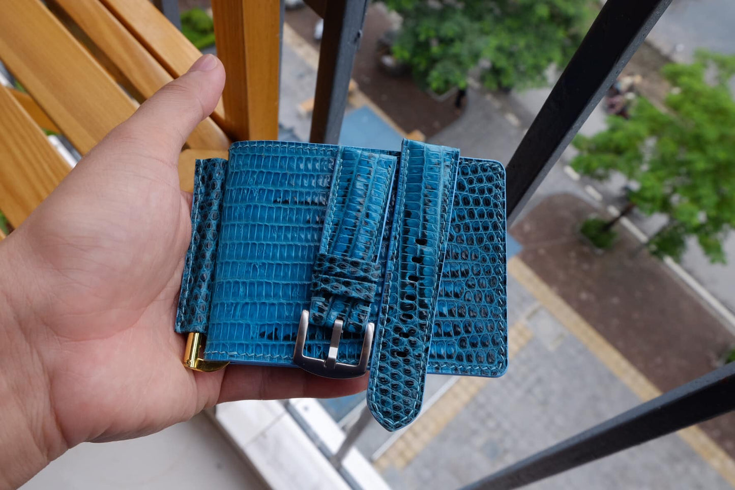 BESPOKE GENUINE BLUE LIZARD BIFOLD MAN WALLET HDWA04