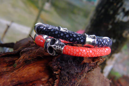 BESPOKE GENUINE DOUBLE PIECE BLACK & RED STINGRAY LEATHER BRACELET HDBR02