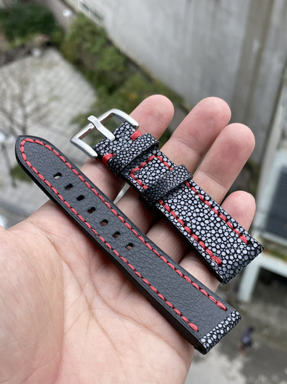 BLACK NO PEARL STINGRAY STRAP WITH FULL STITCHING HDST107