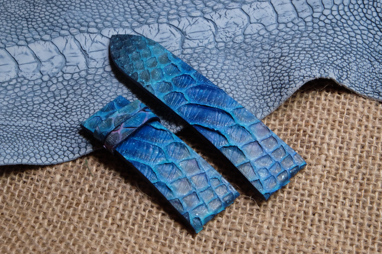 BLUE HAND DYED GALAXY PYTHON LEATHER STRAP HDPS12