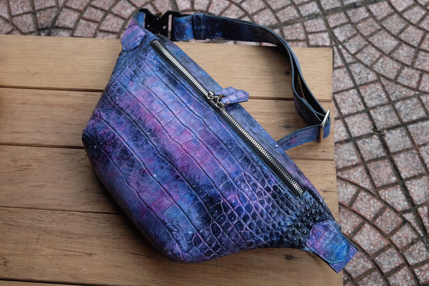 Bespoke hand dyed galaxy crocodile leather crossbody bag HDHBC01