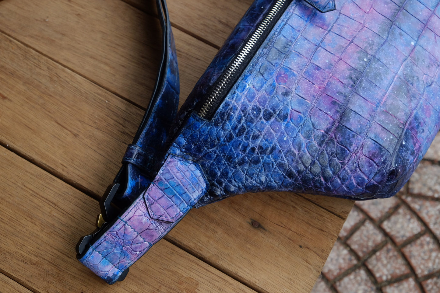 Bespoke hand dyed galaxy crocodile leather crossbody bag HDHBC01