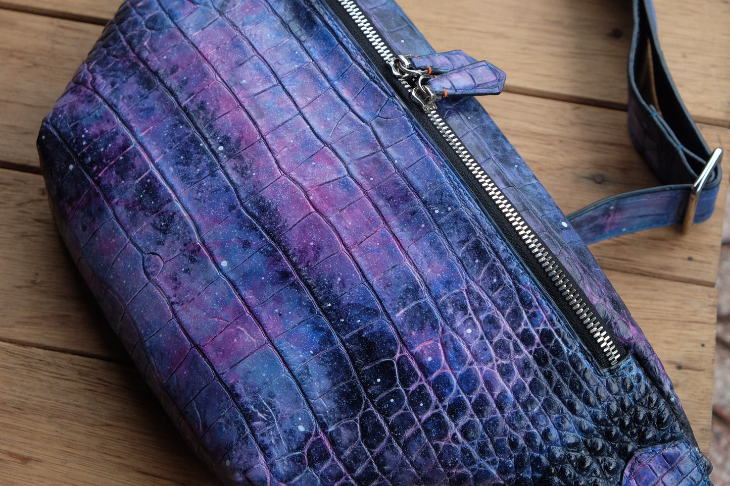 Bespoke hand dyed galaxy crocodile leather crossbody bag HDHBC01