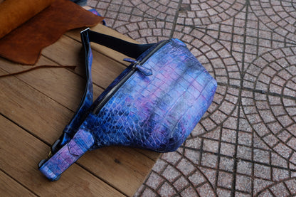 Bespoke hand dyed galaxy crocodile leather crossbody bag HDHBC01