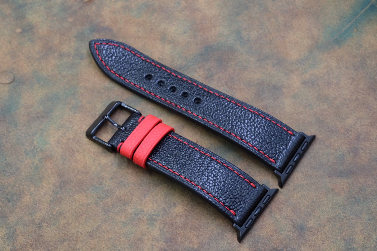 Black Alran calf skin leather watch strap for Apple watch HDAW03