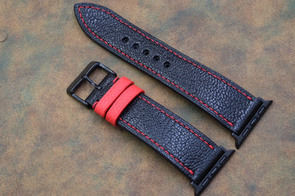 Black Alran calf skin leather watch strap for Apple watch HDAW03