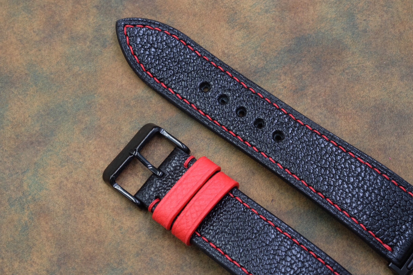 Black Alran calf skin leather watch strap for Apple watch HDAW03